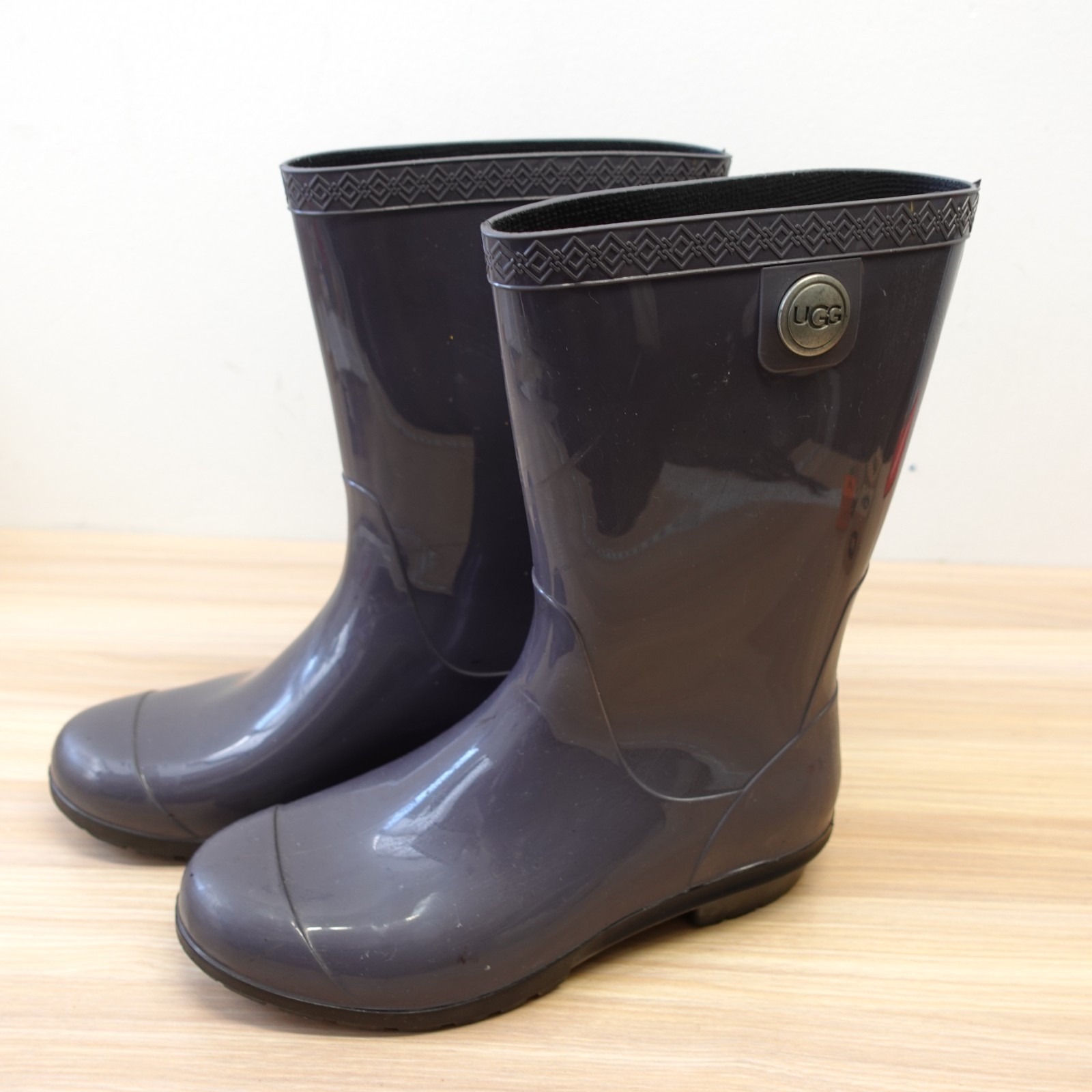 Ugg Rain Boots Womens 6 Purple Matte Waterproof Mid Calf Sheepskin Insole Usa